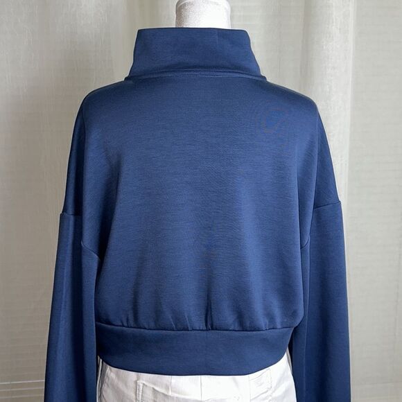 GILLY HICKS M Indigo Blue Quarter Zip Cropped Boxy Fit Pullover Sweatshirt - Picture 2 of 13